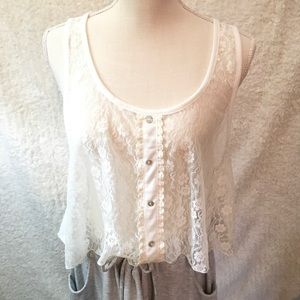 Large Spoiled white sheer lace top.
